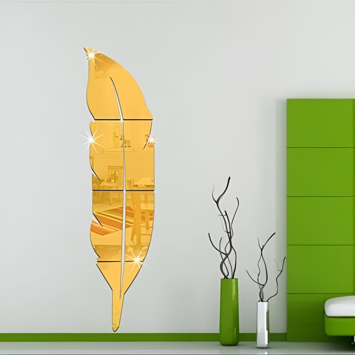 Acrylic Feather Mirror Wall Sticker zenwalls